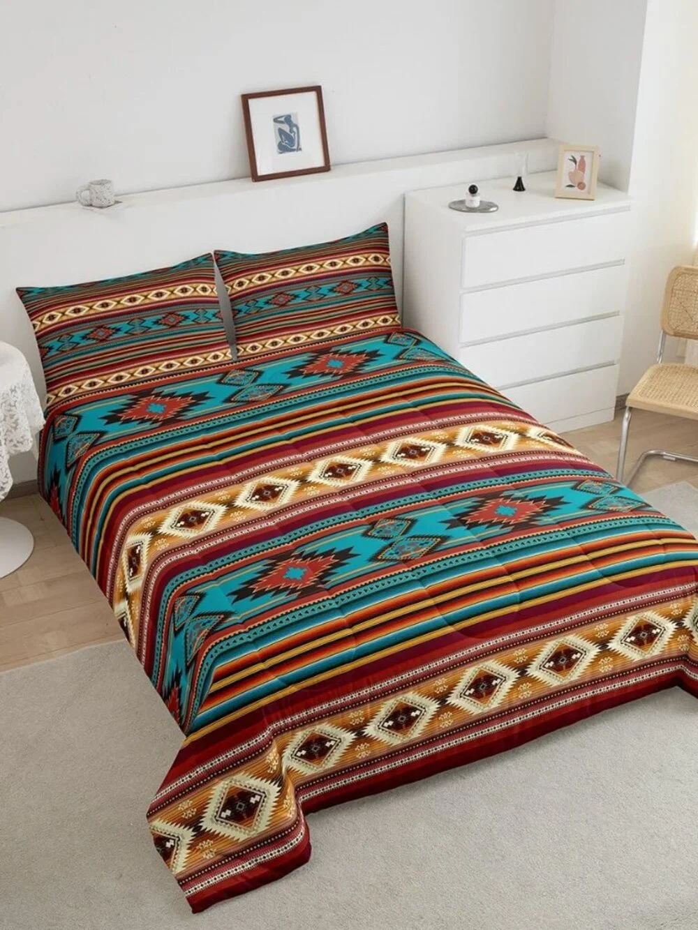 Southwestern Boho Design Comforter Set Queen Size,Rustic Western Bedding for Boy